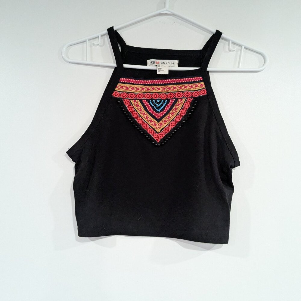*3/$10* H&M Coachella Beaded Crop Tank Black Pink Blue Size Medium